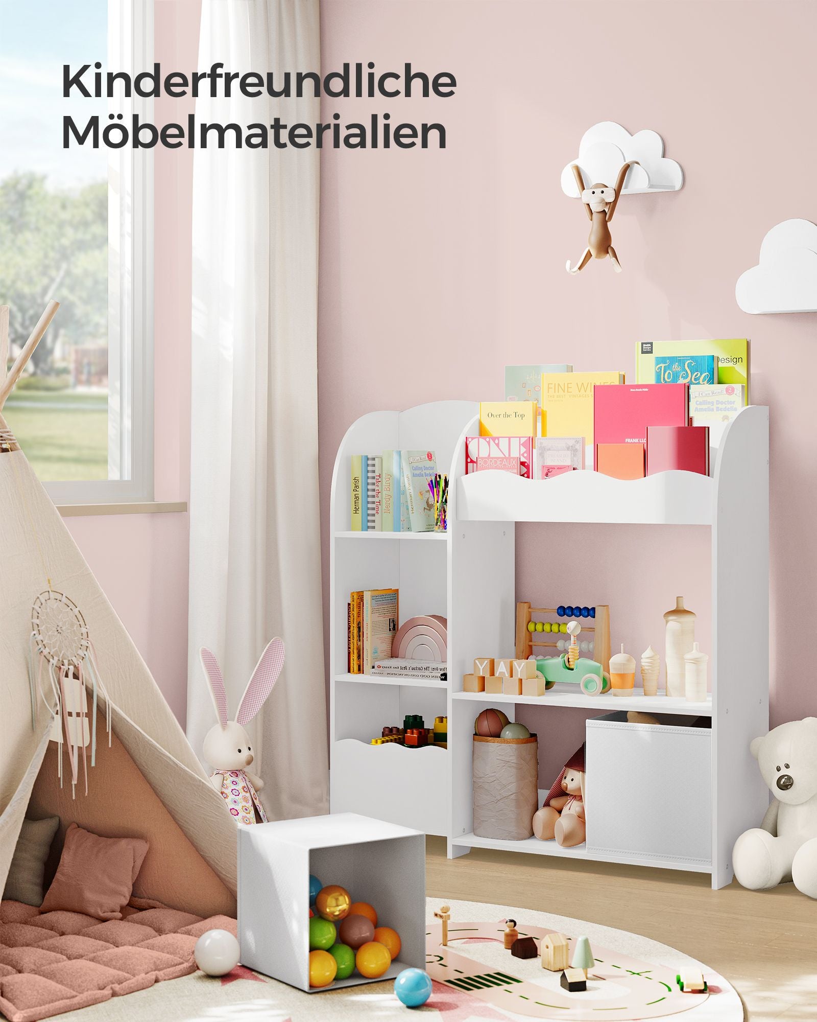 Kinderregal mit 2 Boxen für Spielzeug und Bücher wolkenweiß
