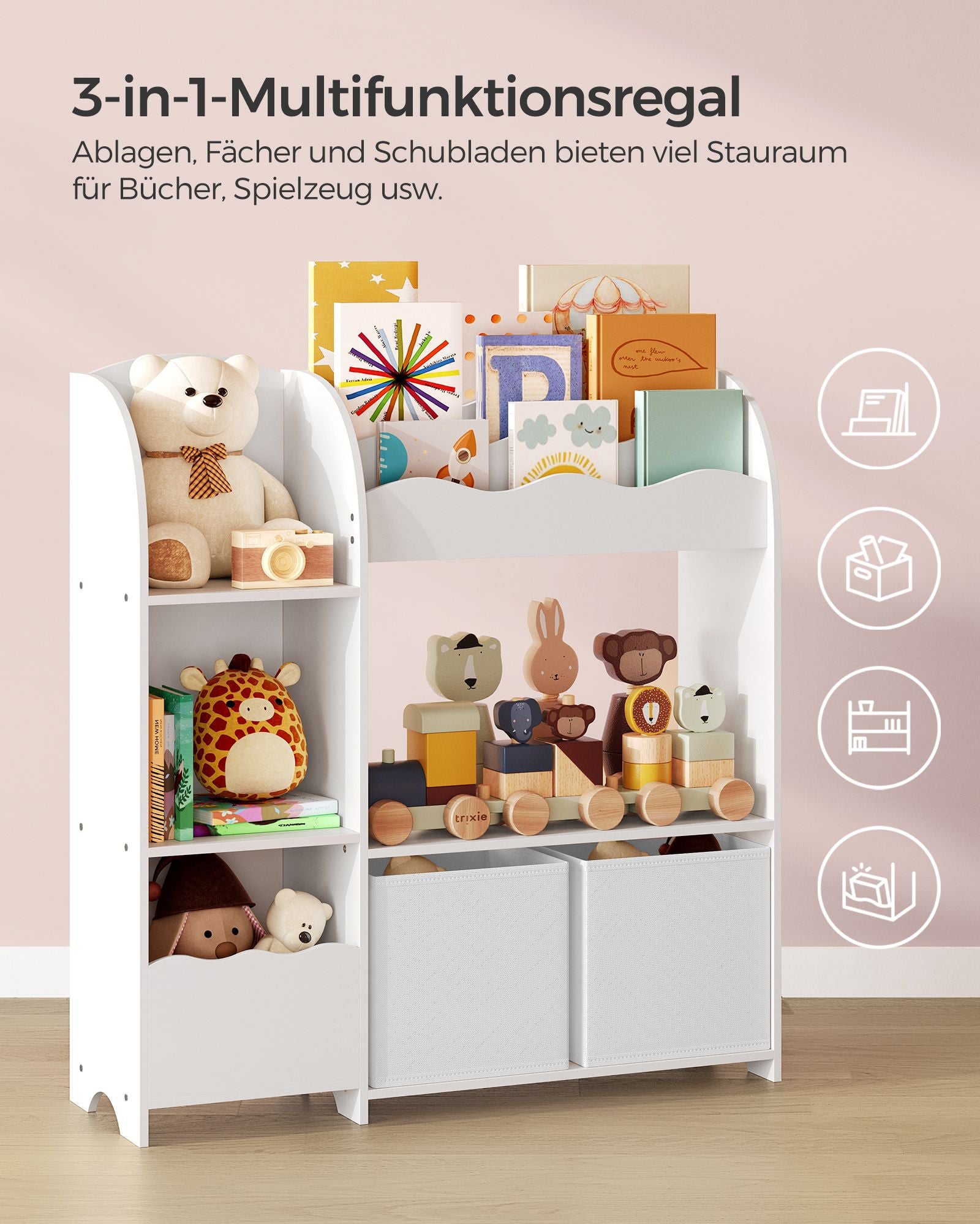 Kinderregal mit 2 Boxen für Spielzeug und Bücher wolkenweiß