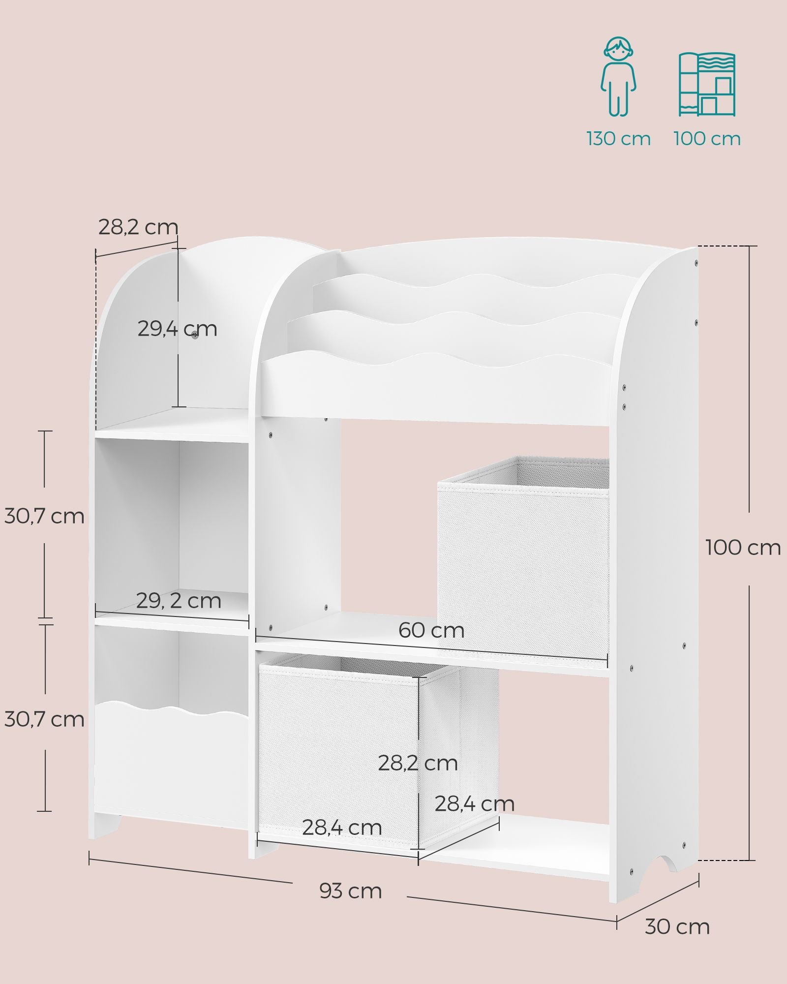 Kinderregal mit 2 Boxen für Spielzeug und Bücher wolkenweiß