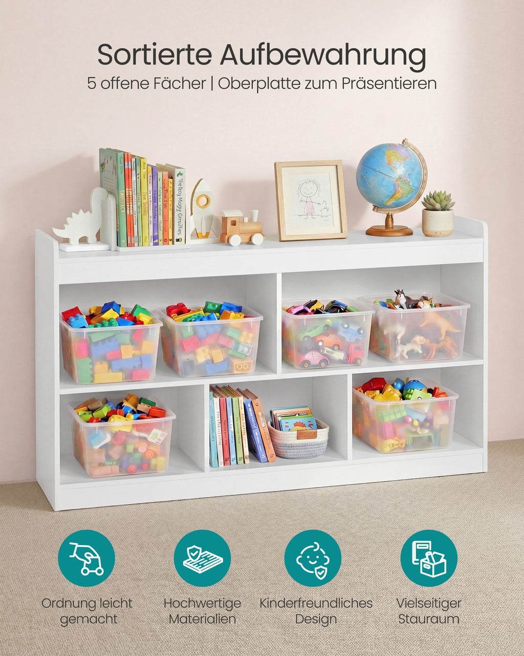 Kinderregal, Spielzeug Aufbewahrung, Spielzeugregal, Bücherregal Kinder, Montessori Regal