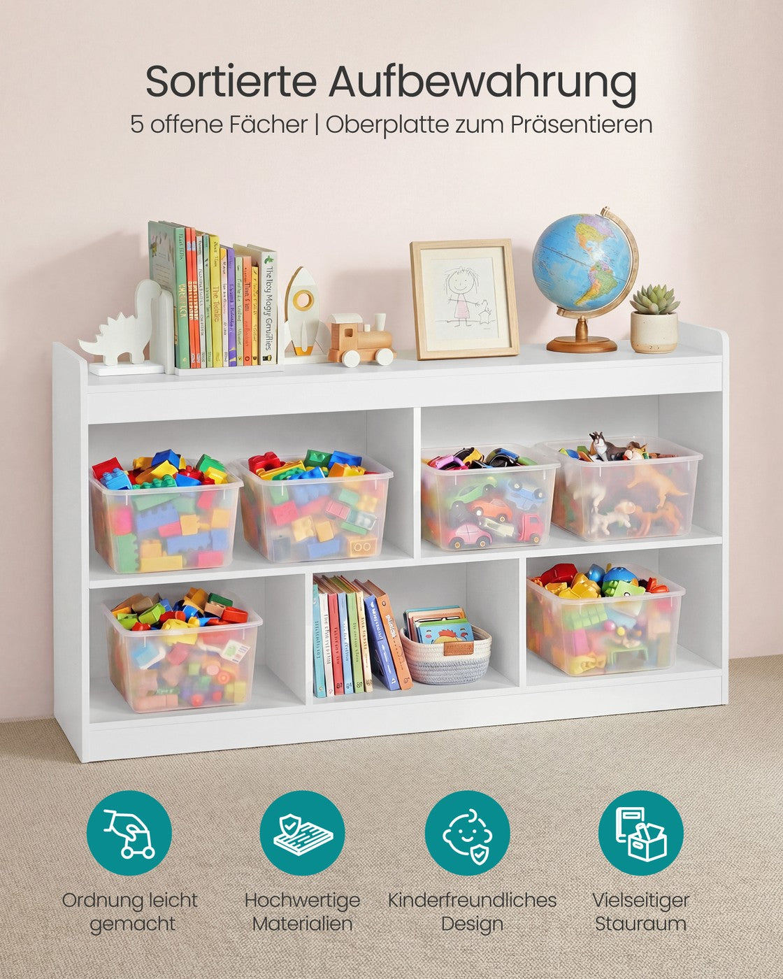 Kinderregal, Spielzeug Aufbewahrung, Spielzeugregal, Bücherregal Kinder, Montessori Regal