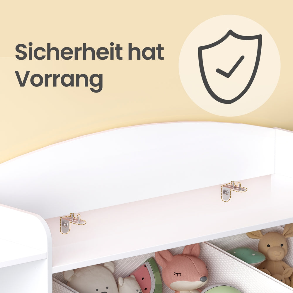 Kinderregal mit 2 offenen Fächern, Kinderregal, 9 mittlere und 1 seitliche Boxen