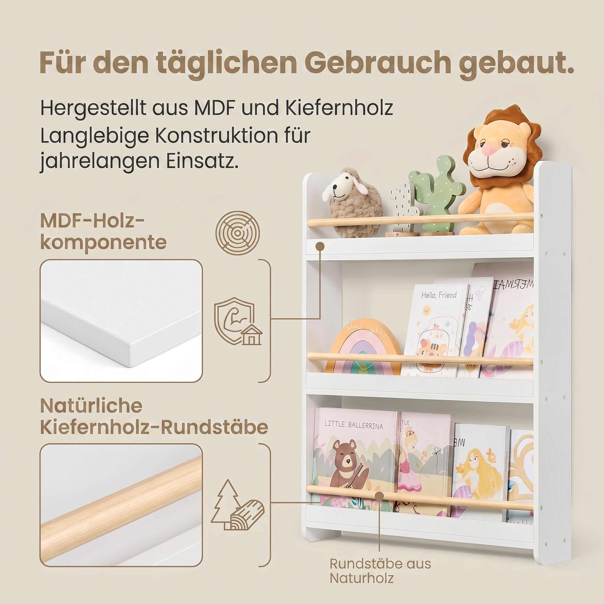 Bücherregal, Kinderregal, 3 Ebenen