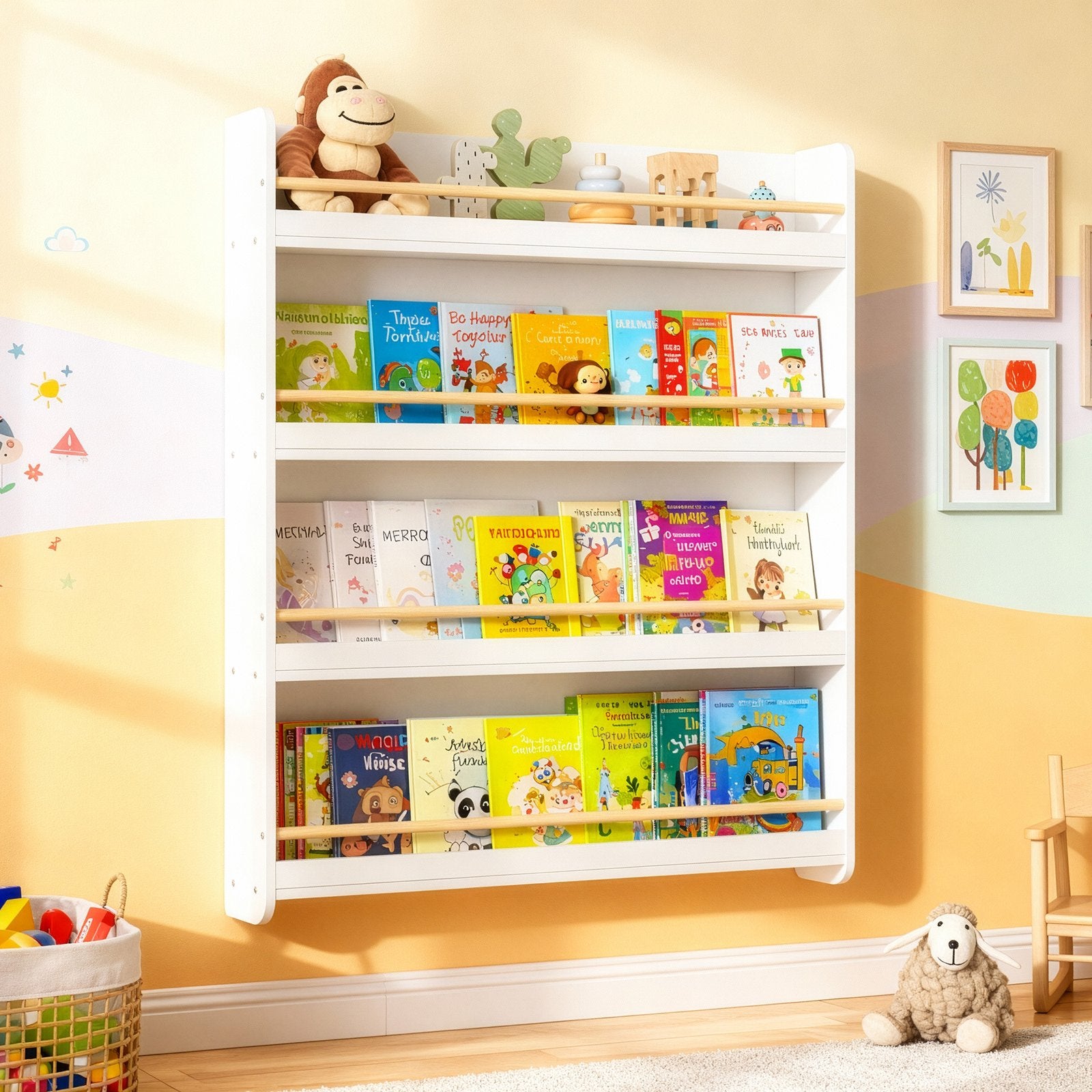 Bücherregal Kinder, 4 Ebenen, Spielzeugregal