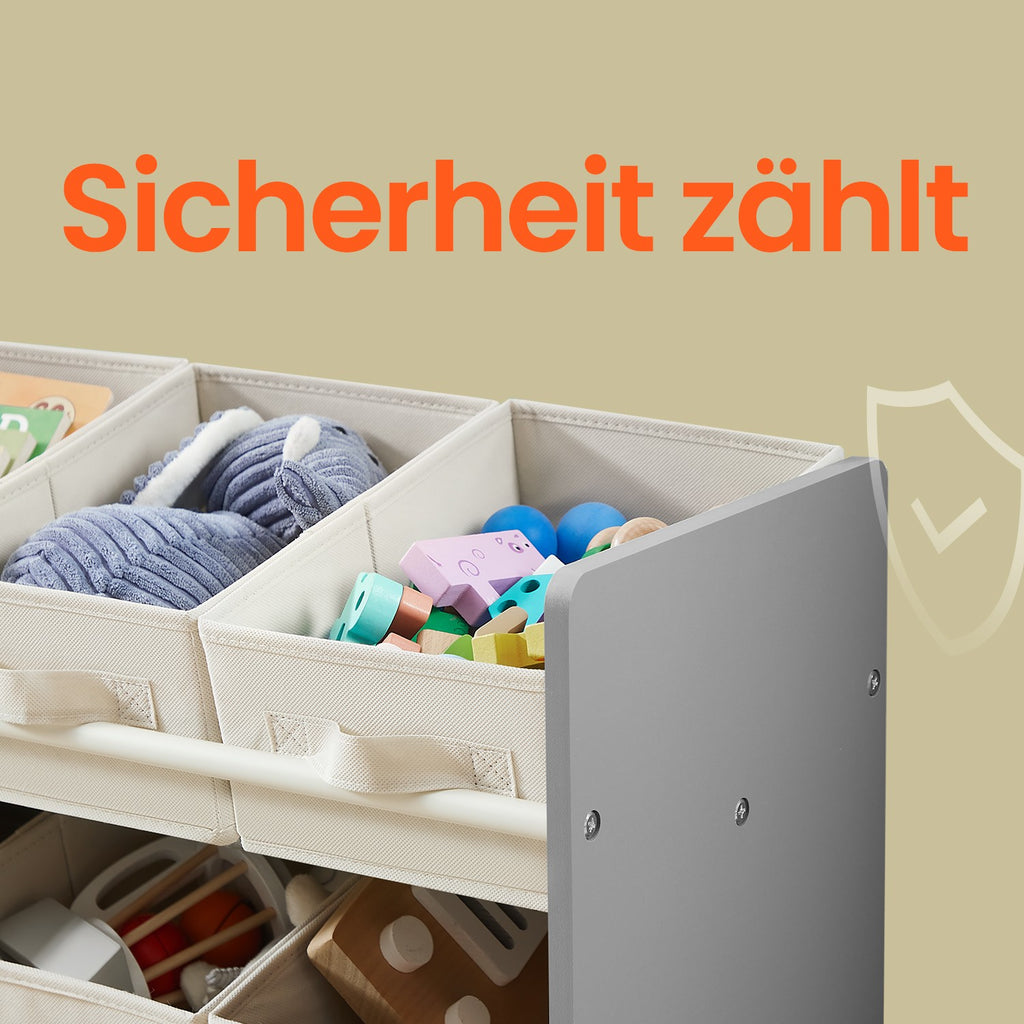 Regal, Bücherregal, mit 9 Aufbewahrungsboxen aus Vliesstoff