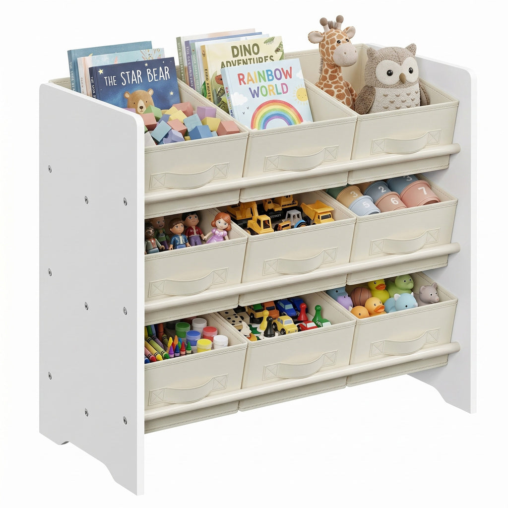 Regal, Bücherregal, mit 9 Aufbewahrungsboxen aus Vliesstoff
