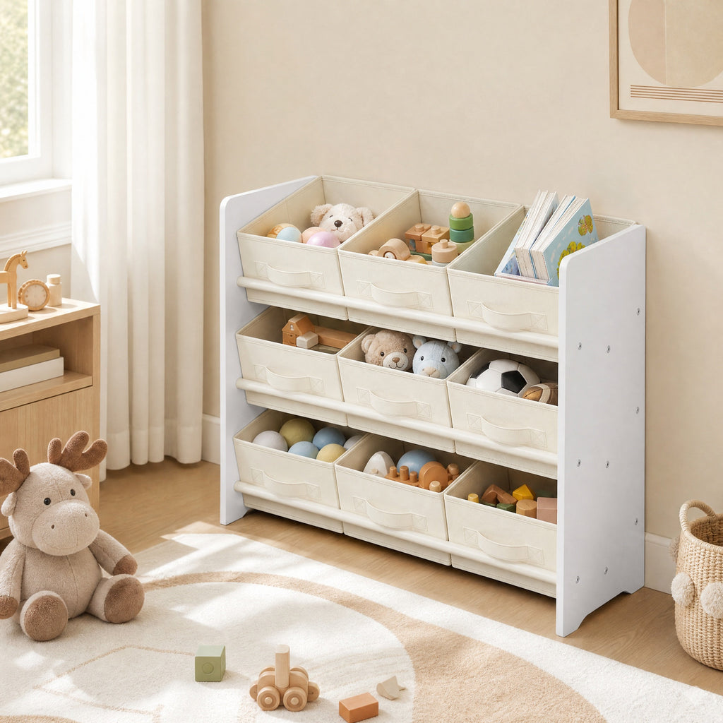 Regal, Bücherregal, mit 9 Aufbewahrungsboxen aus Vliesstoff