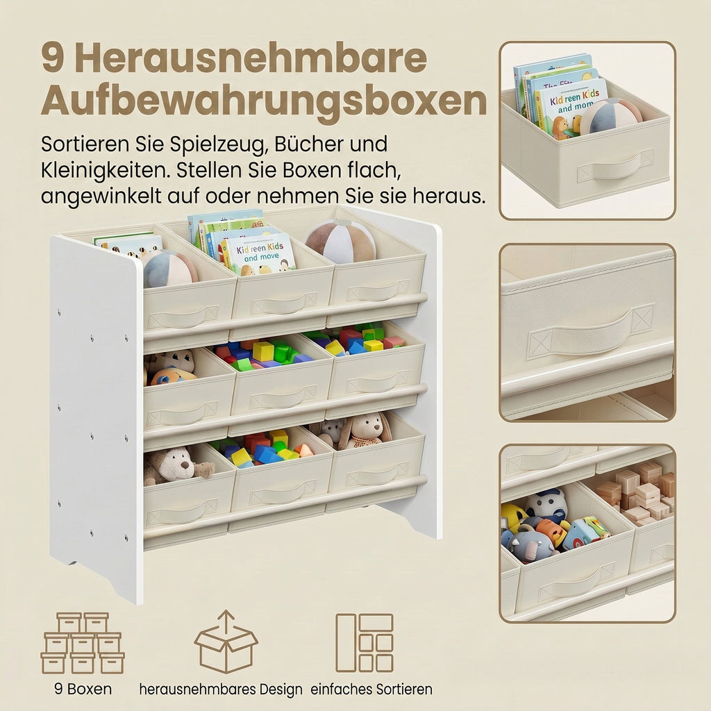 Regal, Bücherregal, mit 9 Aufbewahrungsboxen aus Vliesstoff