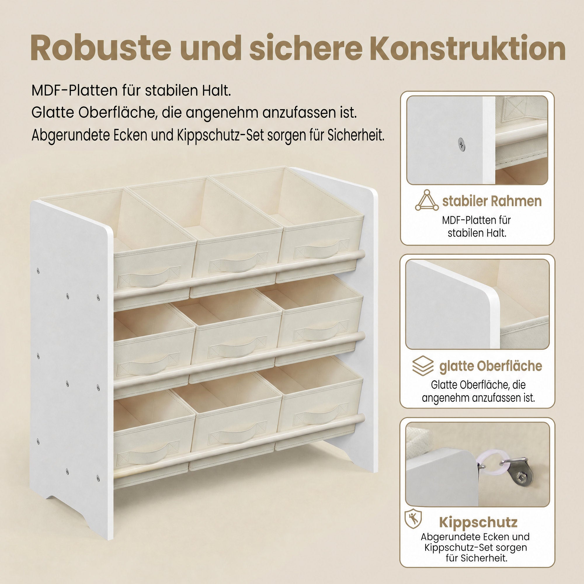 Regal, Bücherregal, mit 9 Aufbewahrungsboxen aus Vliesstoff