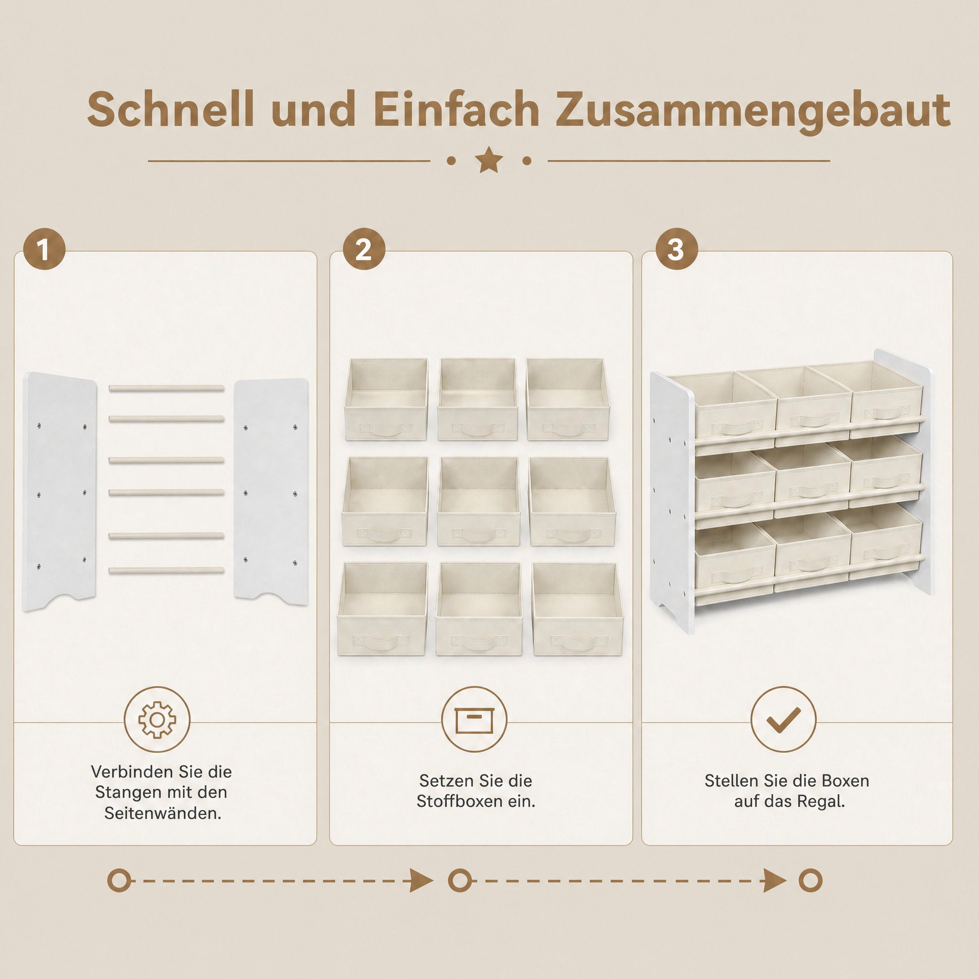 Regal, Bücherregal, mit 9 Aufbewahrungsboxen aus Vliesstoff
