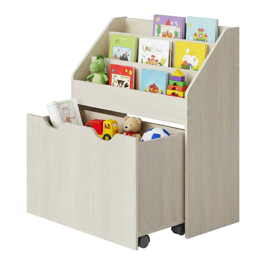 Kinderregal, Spielzeugregal mit 3 Ebenen, Aufbewahrungsbox auf Rollen