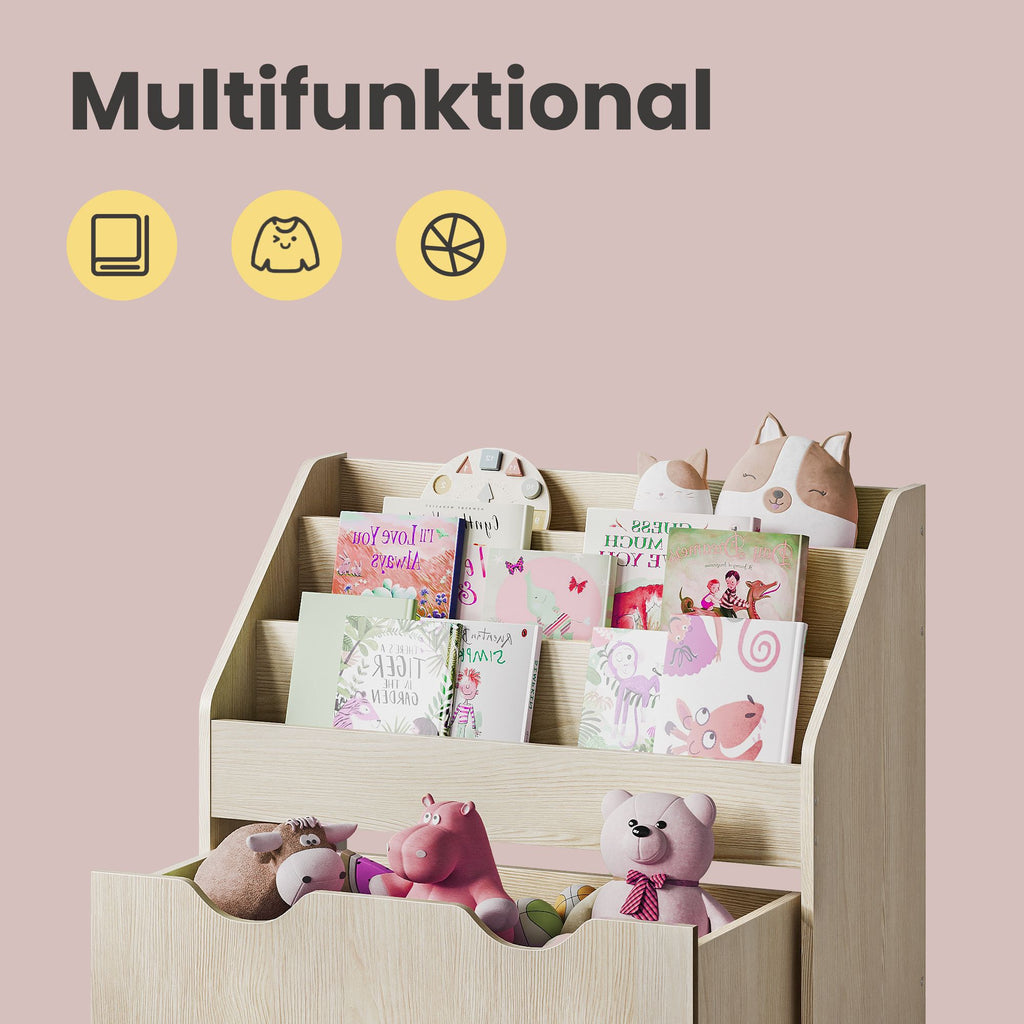 Kinderregal, Spielzeugregal mit 3 Ebenen, Aufbewahrungsbox auf Rollen