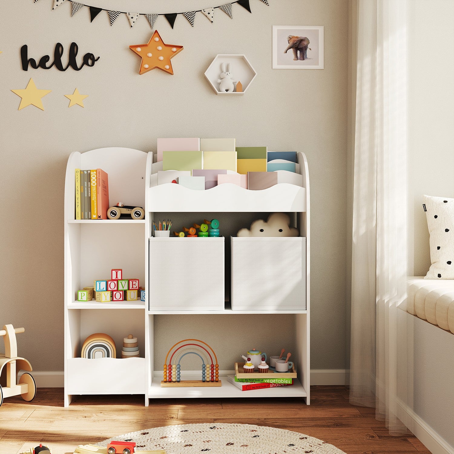 Bücherregal, Regal, mit 2 Aufbewahrungsboxen