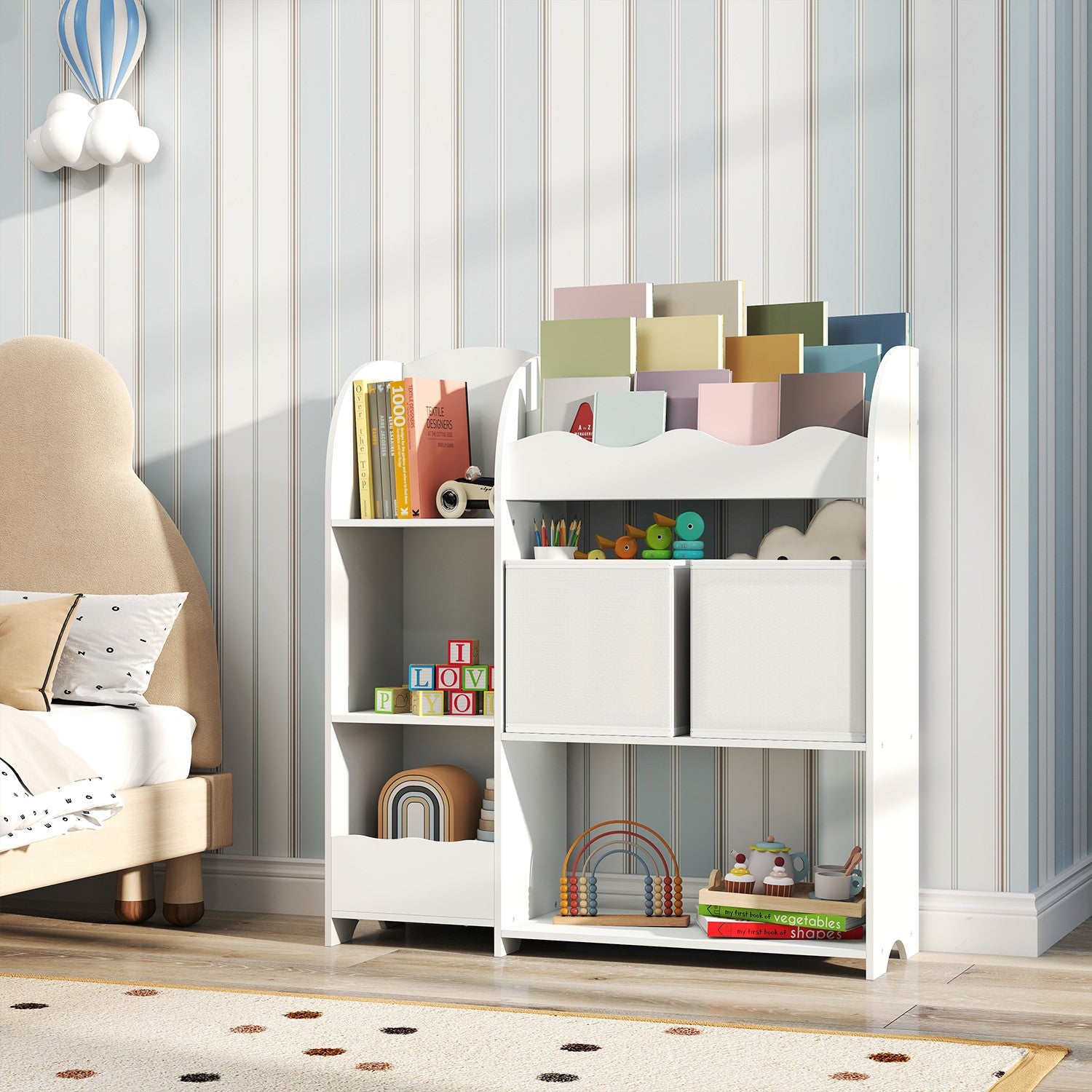 Bücherregal, Regal, mit 2 Aufbewahrungsboxen