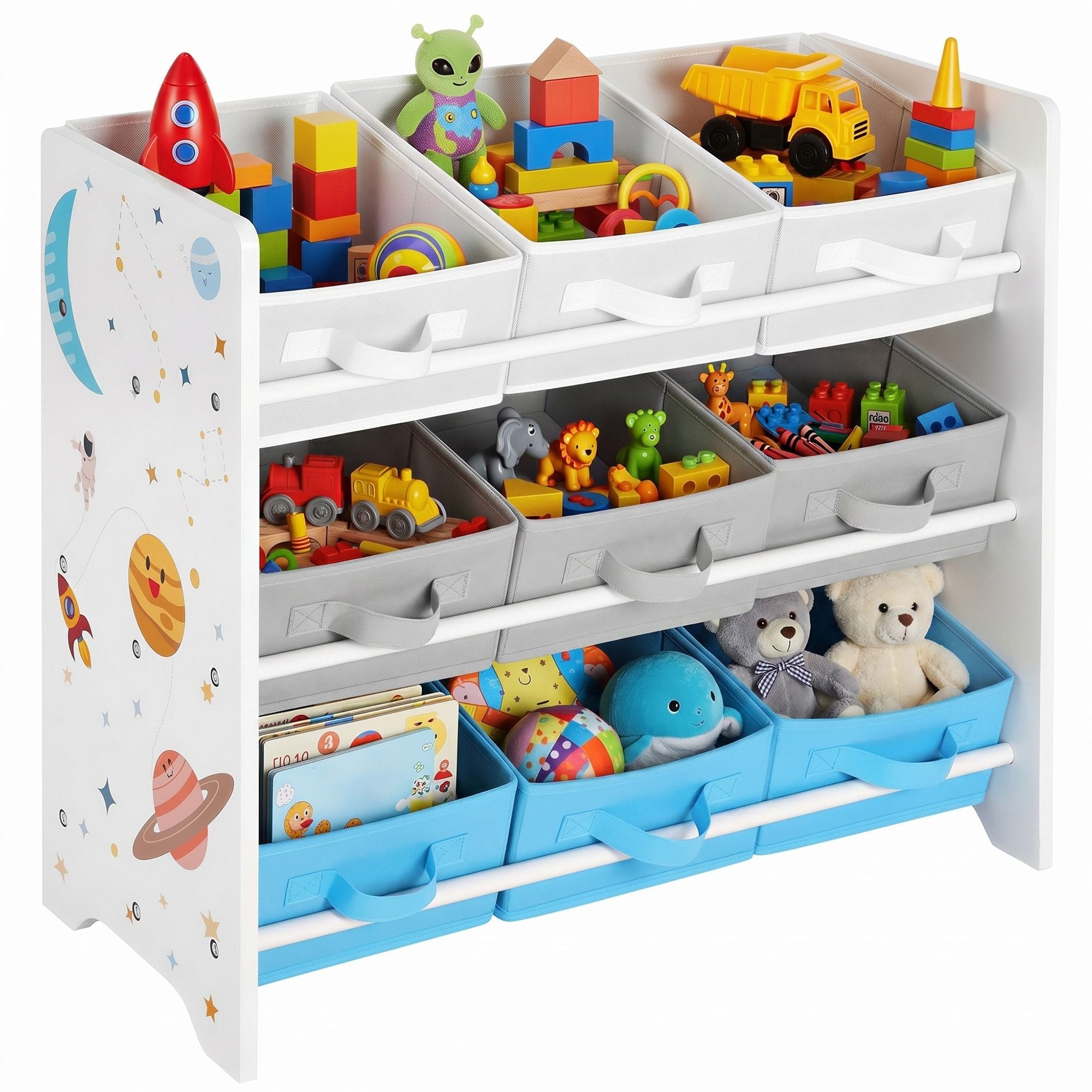 Regal, Bücherregal, mit 9 Aufbewahrungsboxen aus Vliesstoff,
