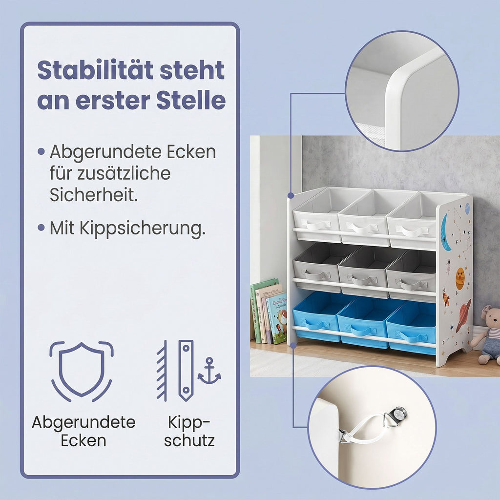 Regal, Bücherregal, mit 9 Aufbewahrungsboxen aus Vliesstoff,