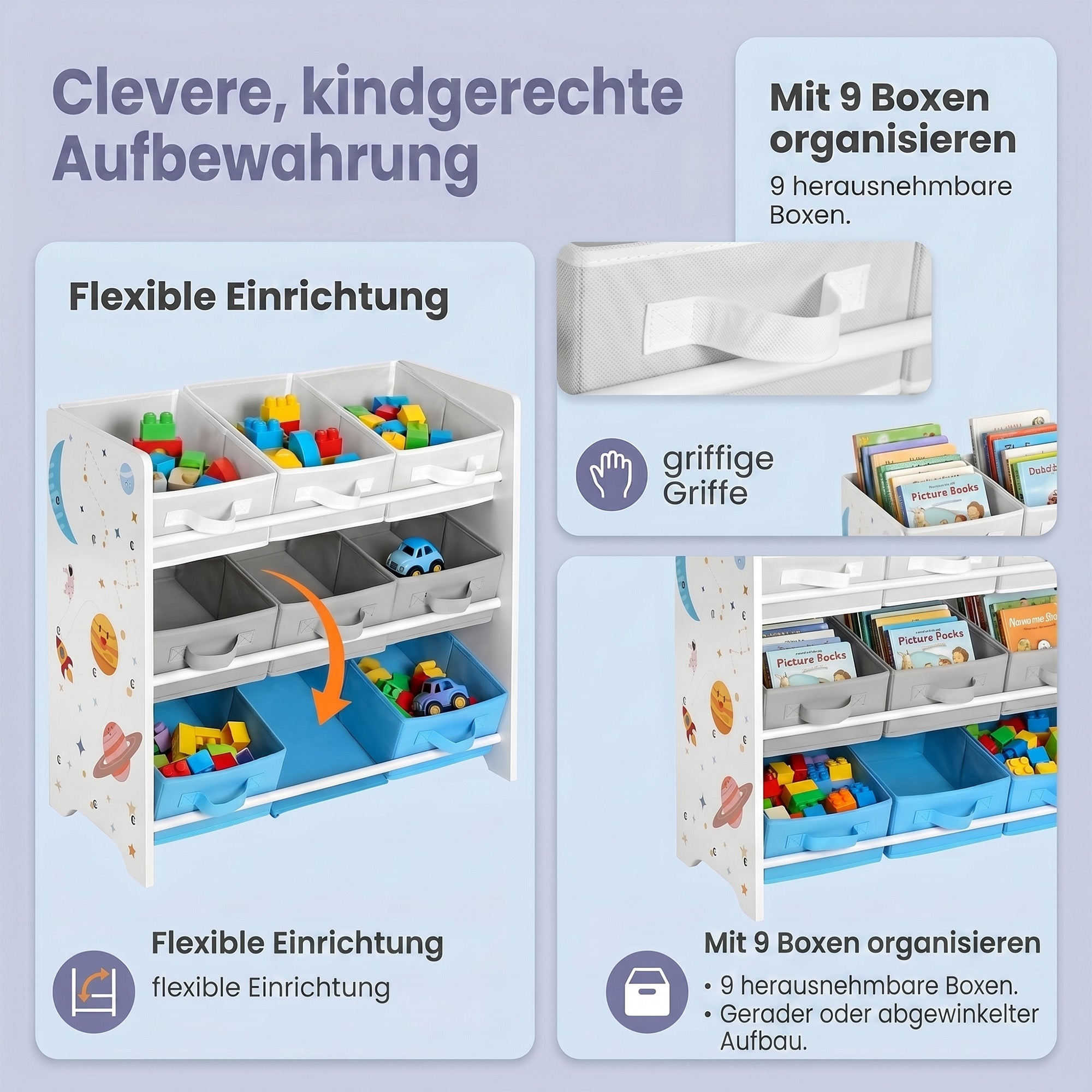 Regal, Bücherregal, mit 9 Aufbewahrungsboxen aus Vliesstoff,