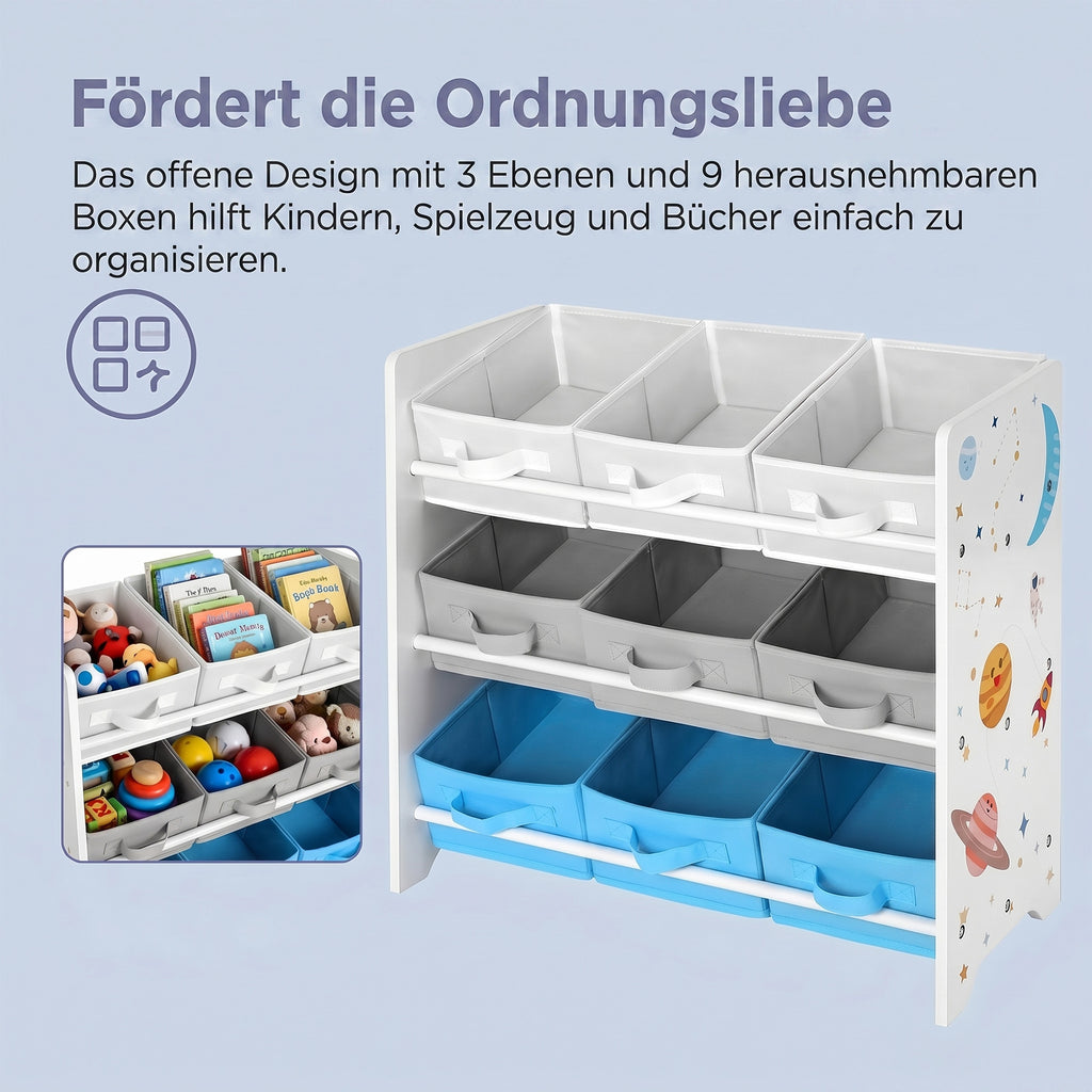 Regal, Bücherregal, mit 9 Aufbewahrungsboxen aus Vliesstoff,