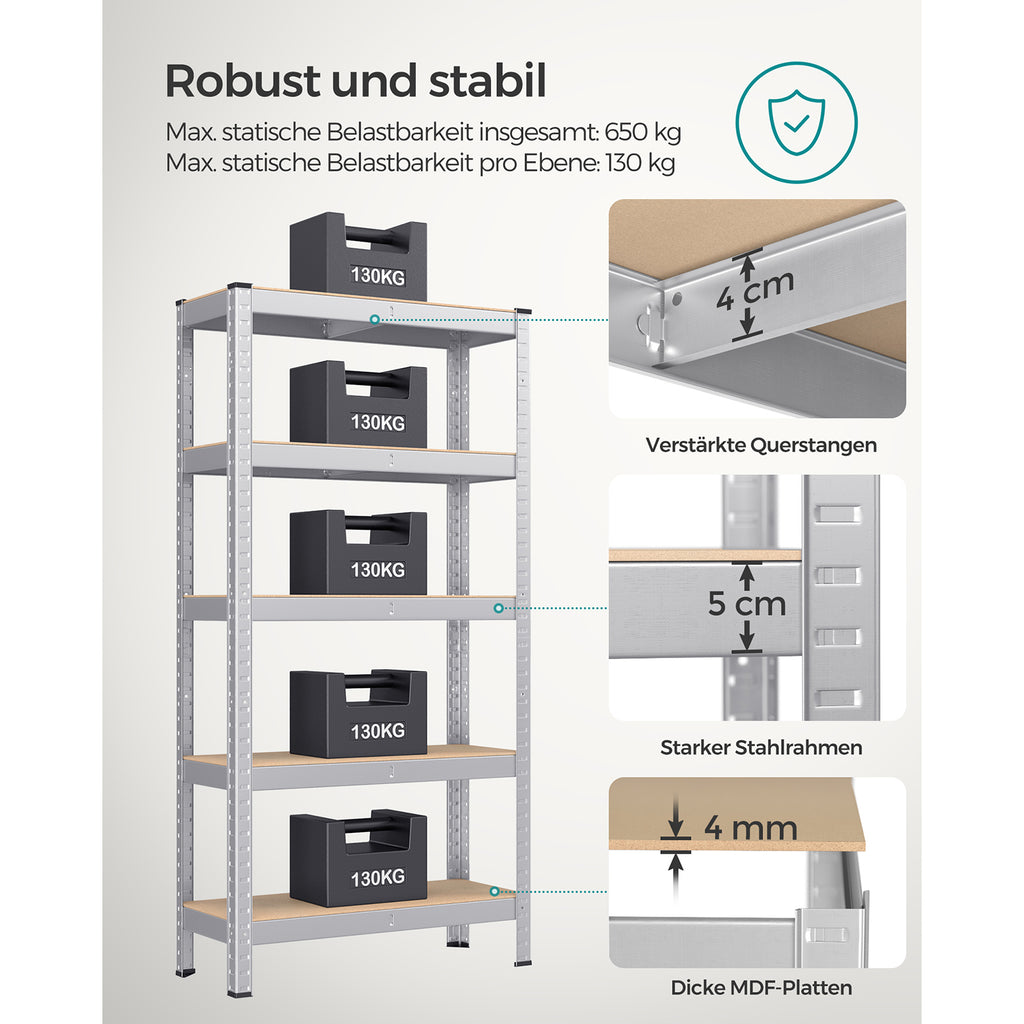 Regal mit Stahlgestell silbern