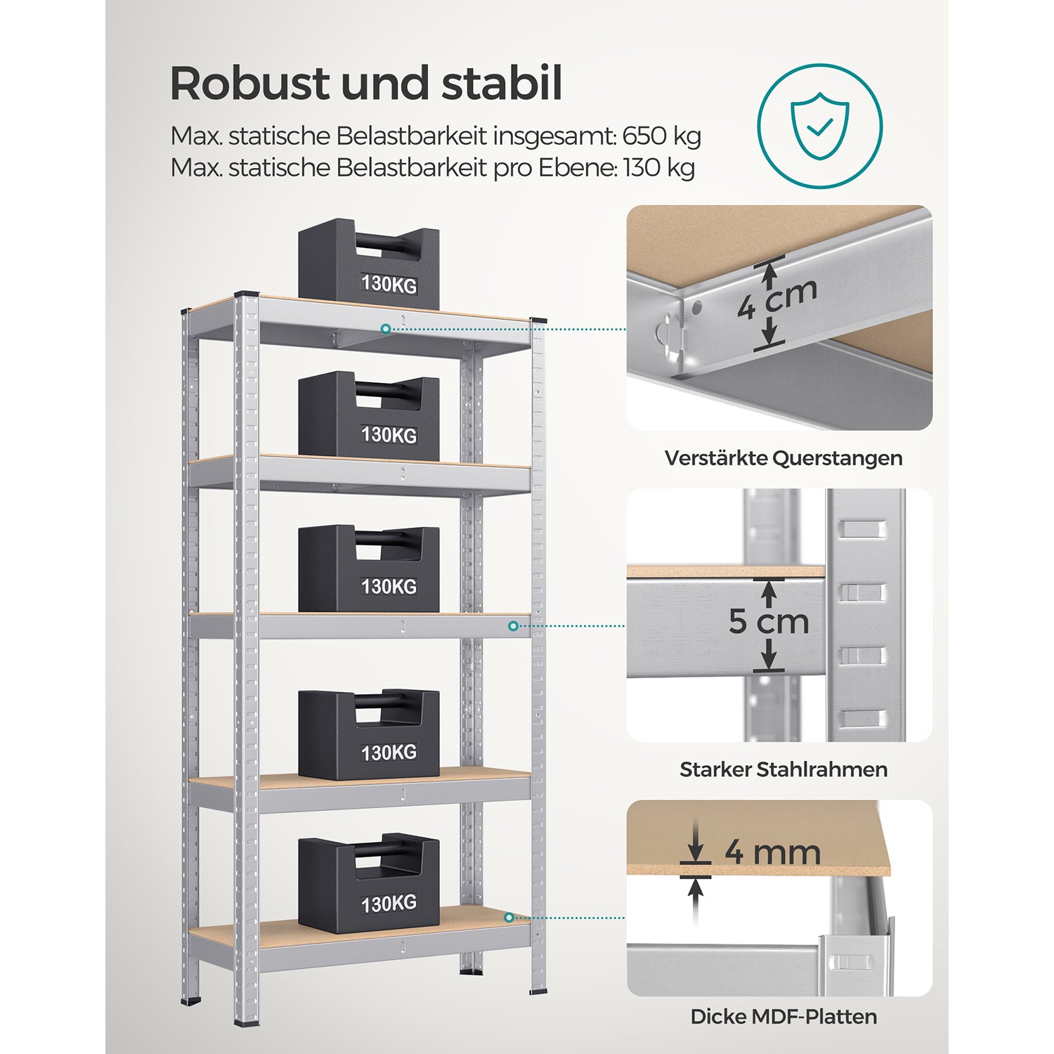 Regal mit Stahlgestell silbern
