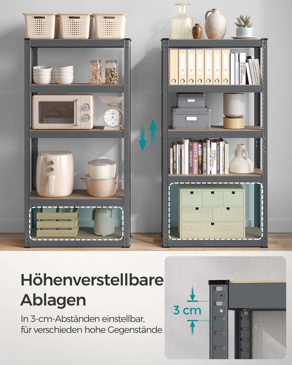 Schwerlastregal mit 5 verstellbaren Ablagen 30 x 75 x 150 cm grau