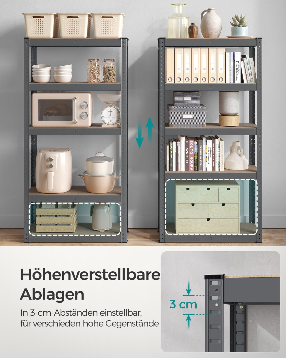 Schwerlastregal mit 5 verstellbaren Ablagen 30 x 75 x 150 cm grau