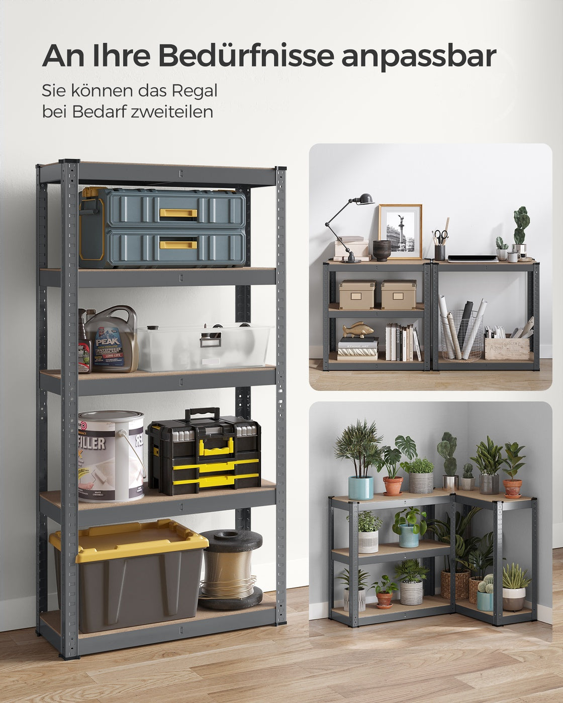 Schwerlastregal mit 5 verstellbaren Ablagen 30 x 75 x 150 cm grau