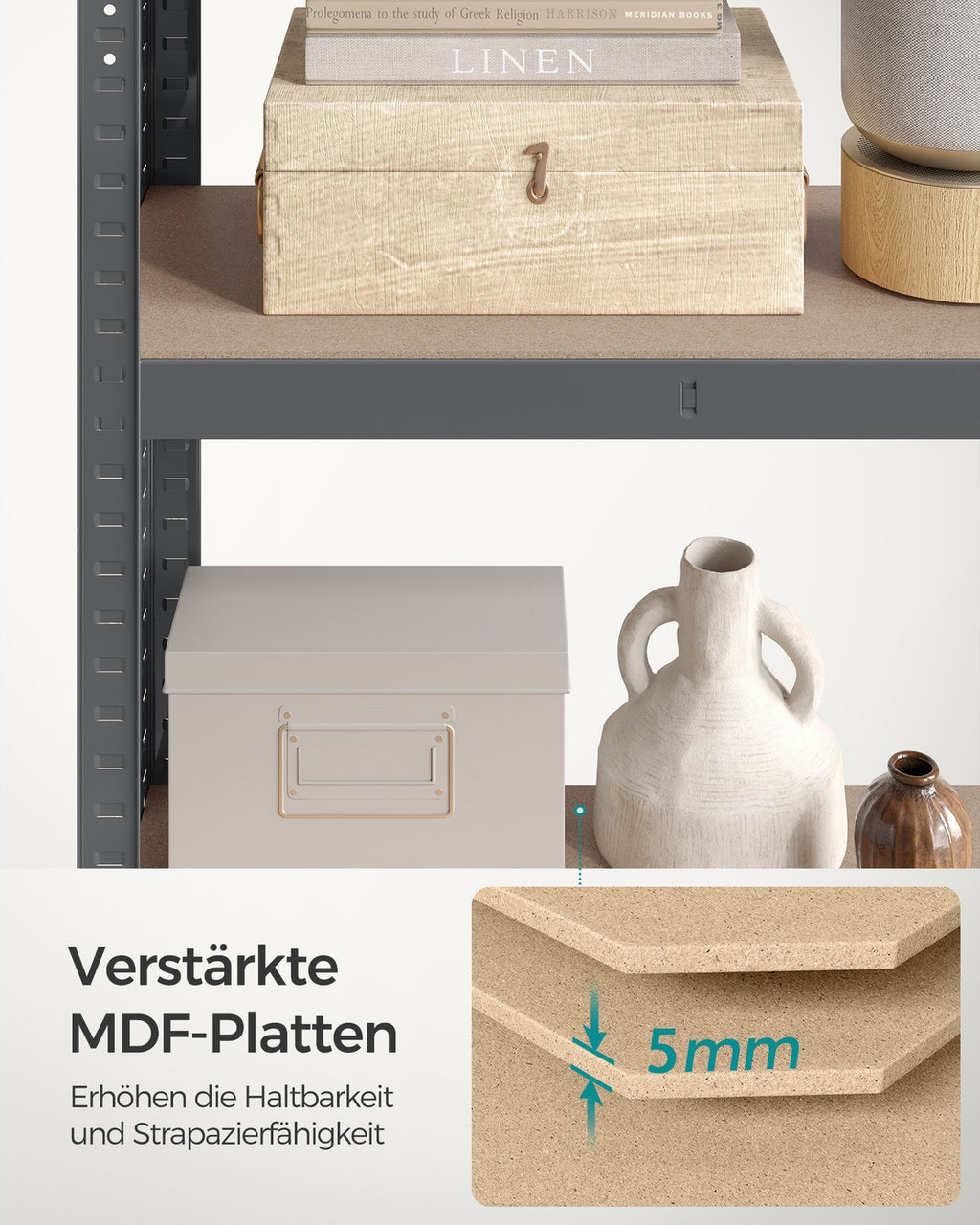 Schwerlastregal mit 5 verstellbaren Ablagen 30 x 75 x 150 cm grau