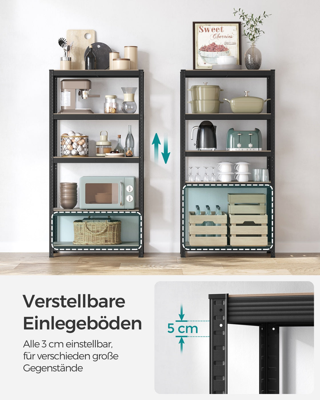 Standregal verstellbar mit 5 Ablagen 40 x 90 x 180 cm Greige-schwarz