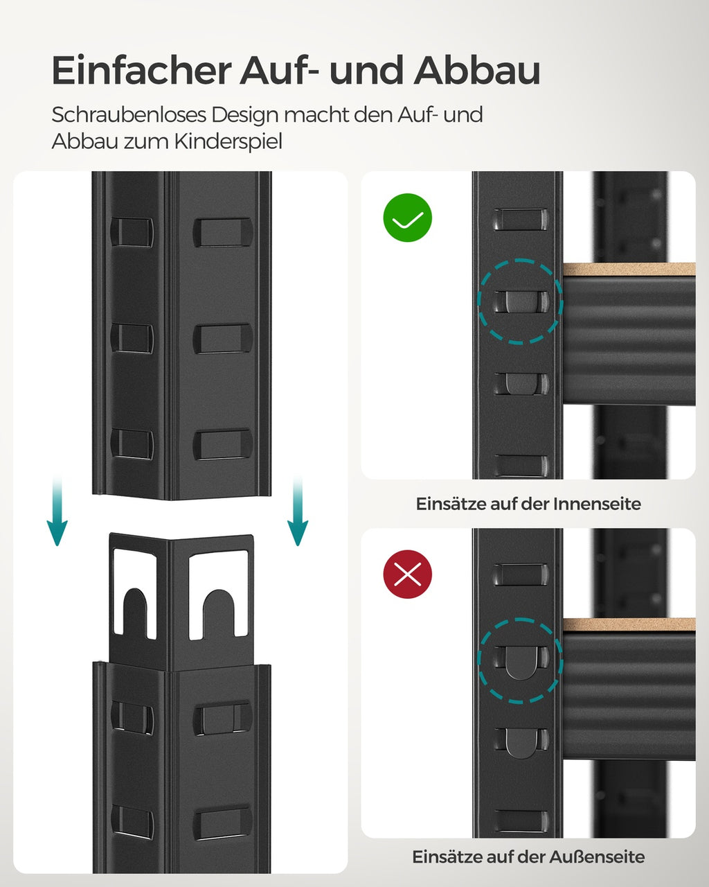 Standregal verstellbar mit 5 Ablagen 40 x 90 x 180 cm Greige-schwarz