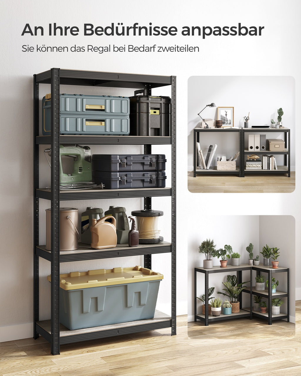 Standregal verstellbar mit 5 Ablagen 40 x 90 x 180 cm Greige-schwarz