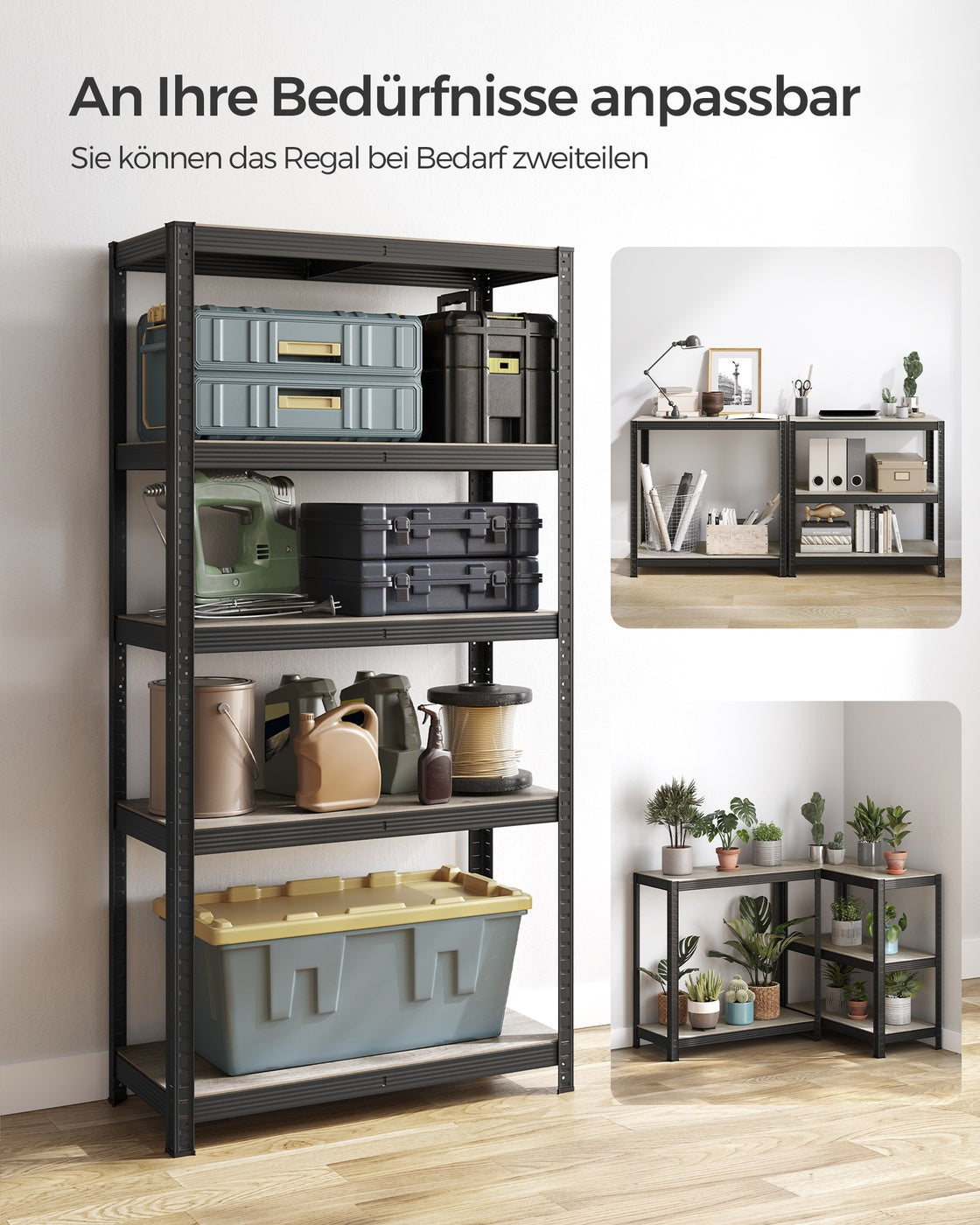 Standregal verstellbar mit 5 Ablagen 40 x 90 x 180 cm Greige-schwarz
