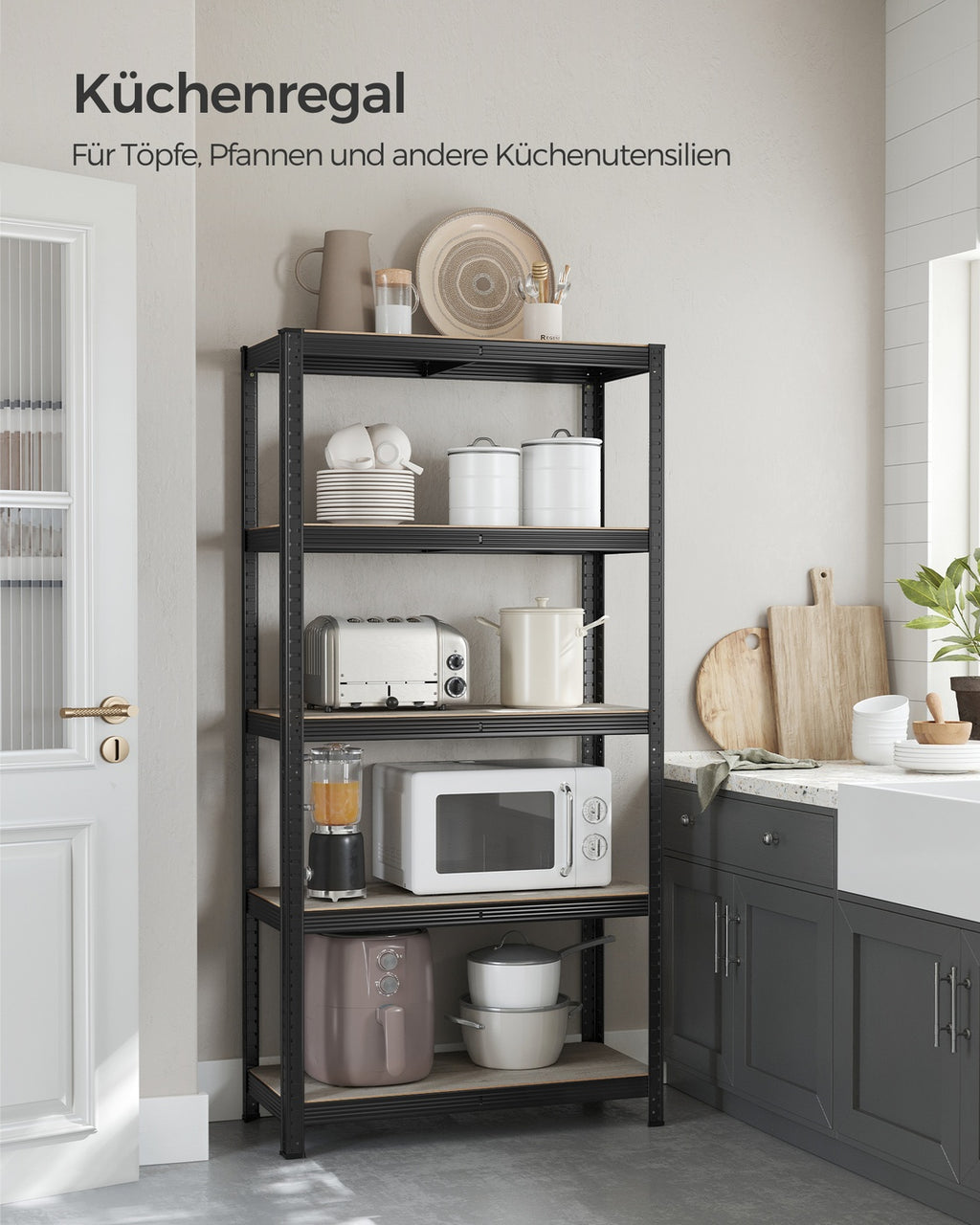 Standregal verstellbar mit 5 Ablagen 40 x 90 x 180 cm Greige-schwarz