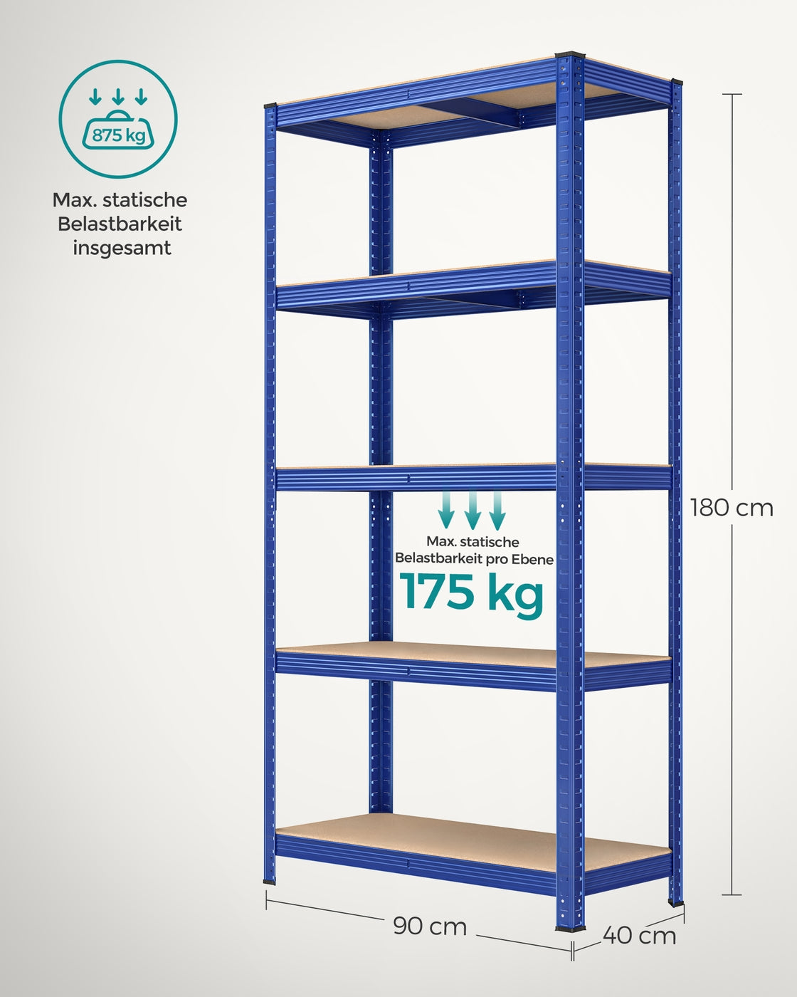 Lagerregal 180 x 90 x 40 cm blau