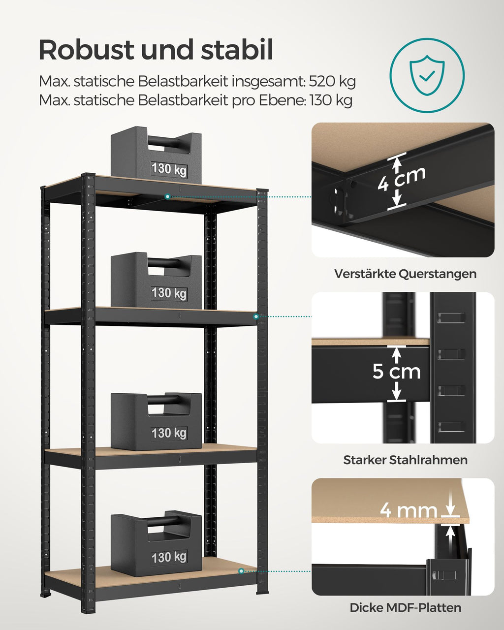 Schwerlastregal mit Stahlgestell schwarz