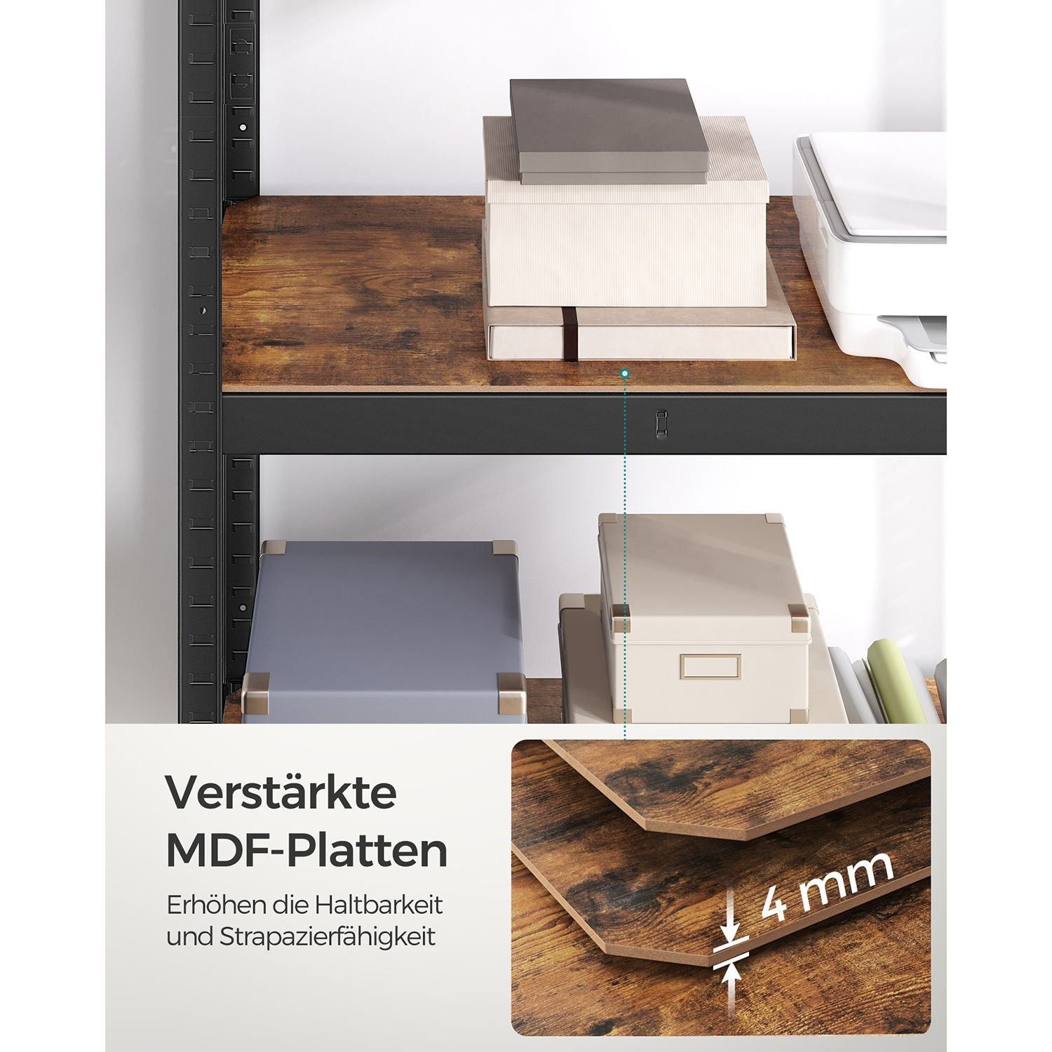 Standregal verstellbar mit 4 Ablagen 40 x 80 x 160 cm vintagebraun-schwarz