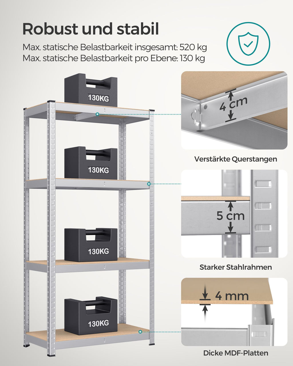 Schwerlastregal 2er Set verstellbare Ablagen silbern