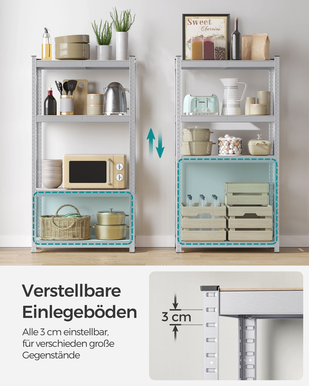 Schwerlastregal 2er Set verstellbare Ablagen silbern