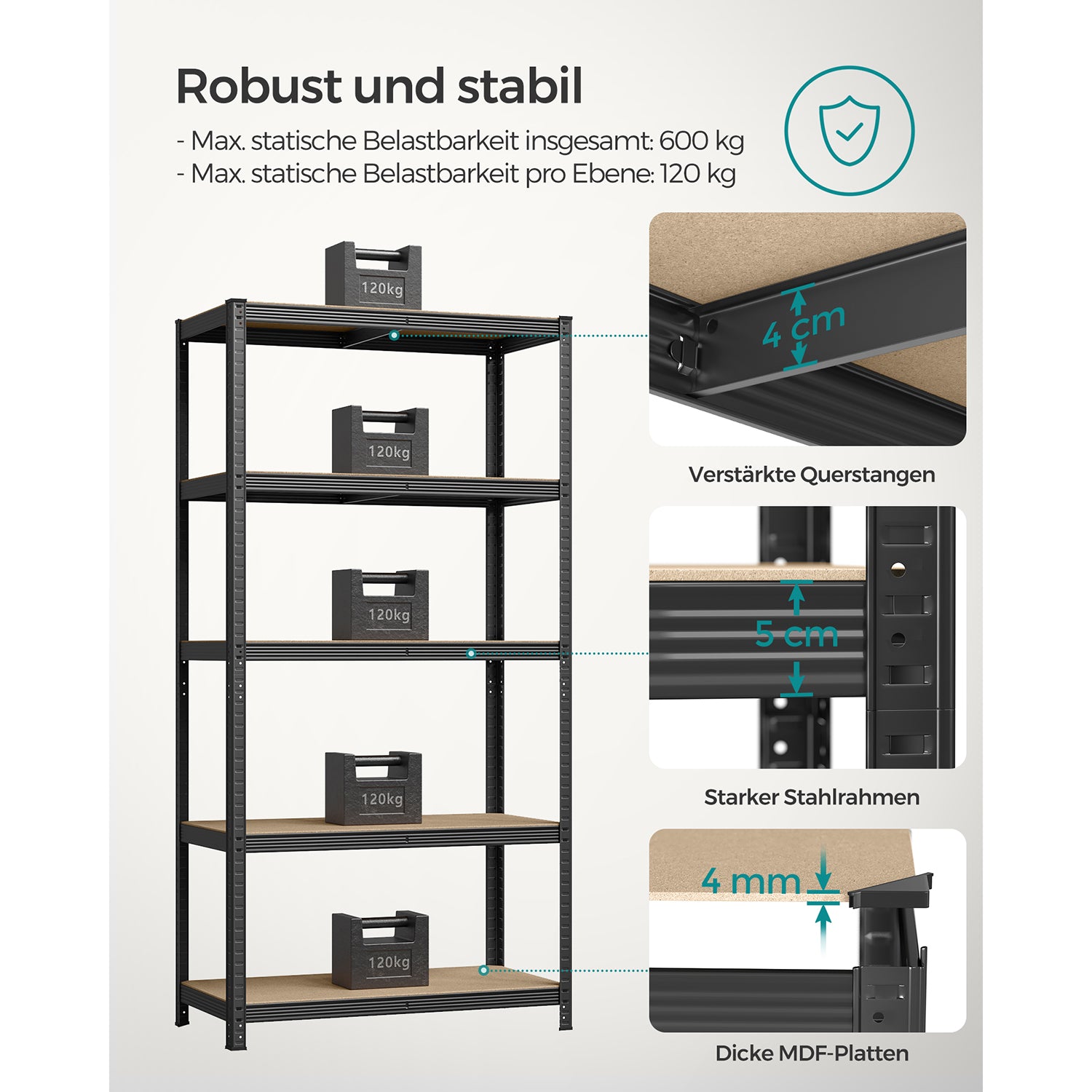 Lagerregale  2er Set, 200 x 100 x 50 cm schwarz