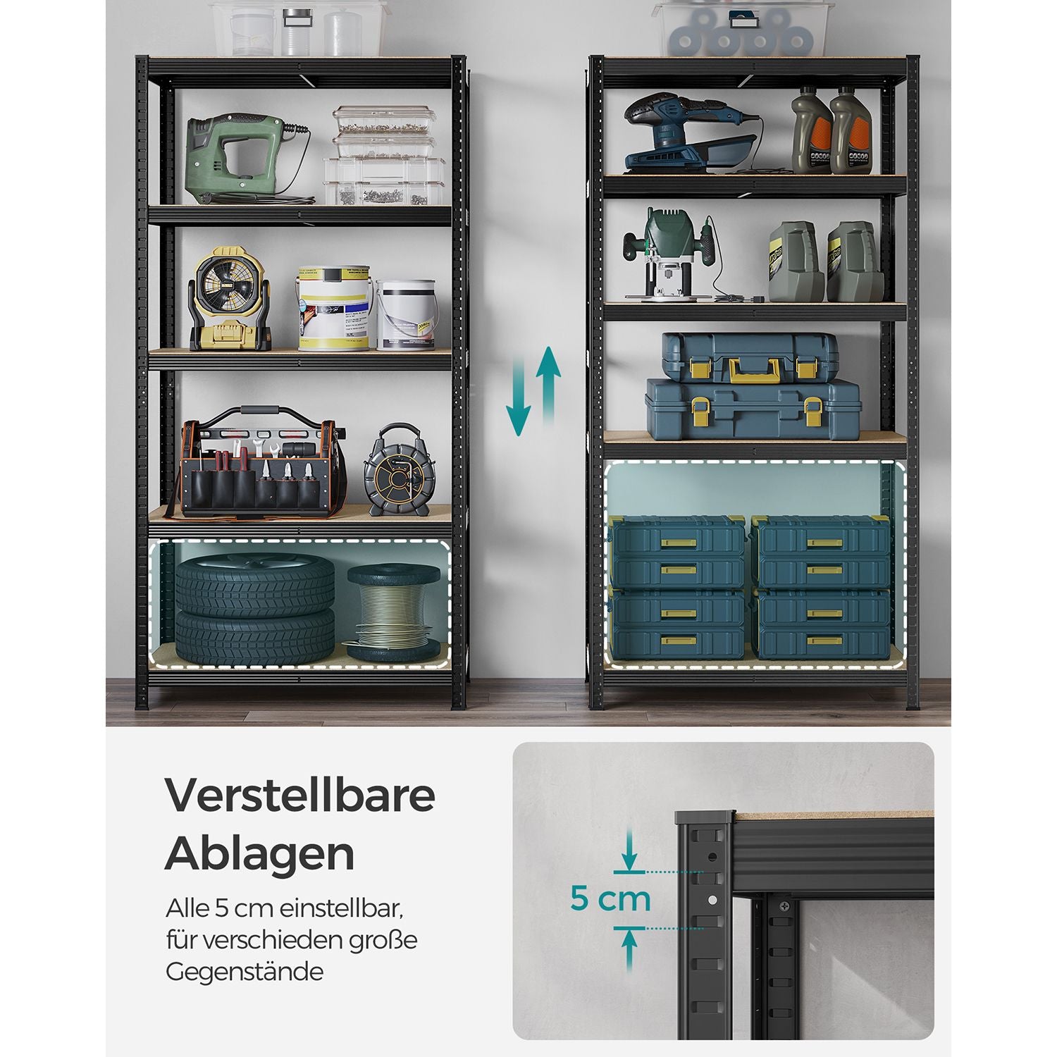 Lagerregale  2er Set, 200 x 100 x 50 cm schwarz