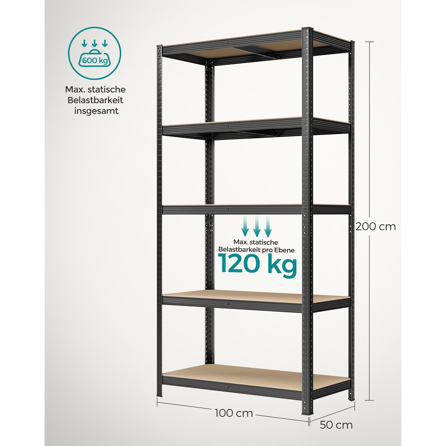 Lagerregale  2er Set, 200 x 100 x 50 cm schwarz
