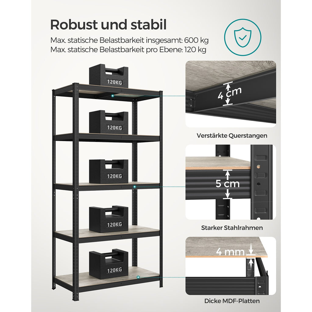 Standregal verstellbar mit 5 Ablagen 50 x 100 x 200 cm Greige-schwarz