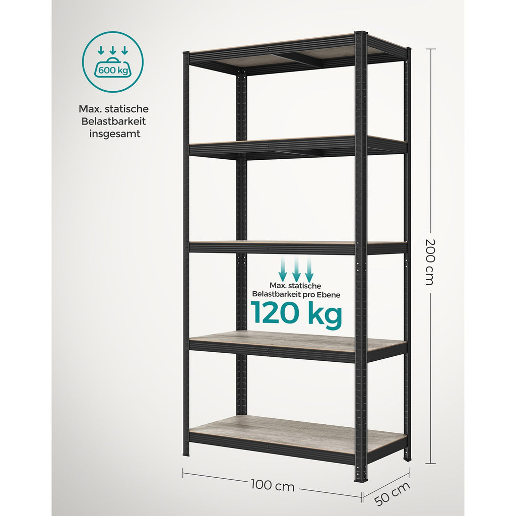 Standregal verstellbar mit 5 Ablagen 50 x 100 x 200 cm Greige-schwarz