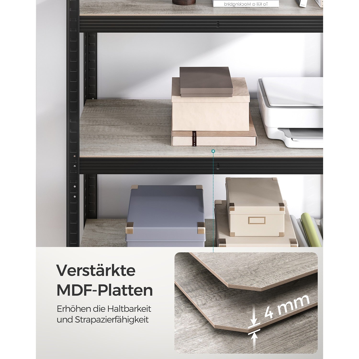 Standregal verstellbar mit 5 Ablagen 50 x 100 x 200 cm Greige-schwarz