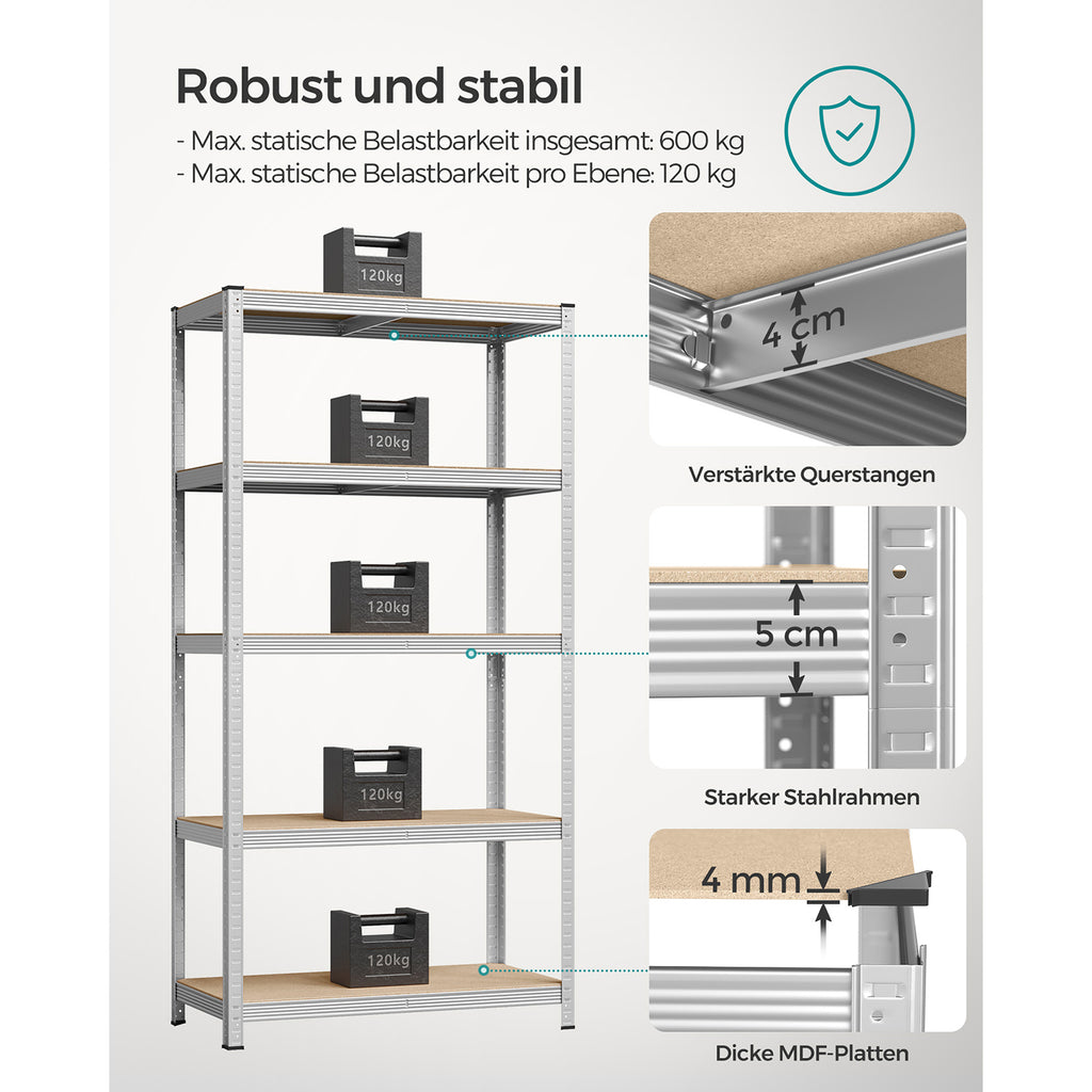 Lagerregale 2er Set, 200 x 100 x 50 cm silbern
