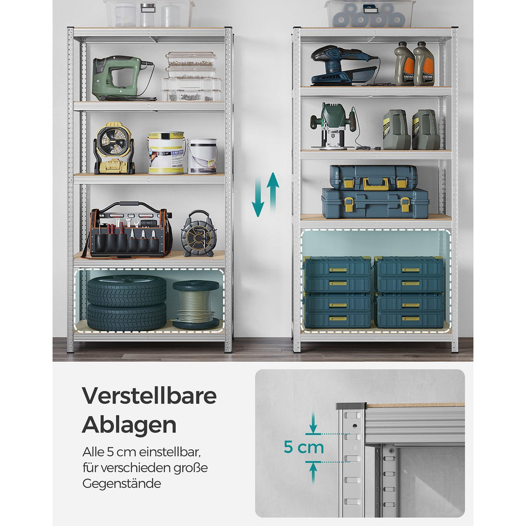 Lagerregale 2er Set, 200 x 100 x 50 cm silbern