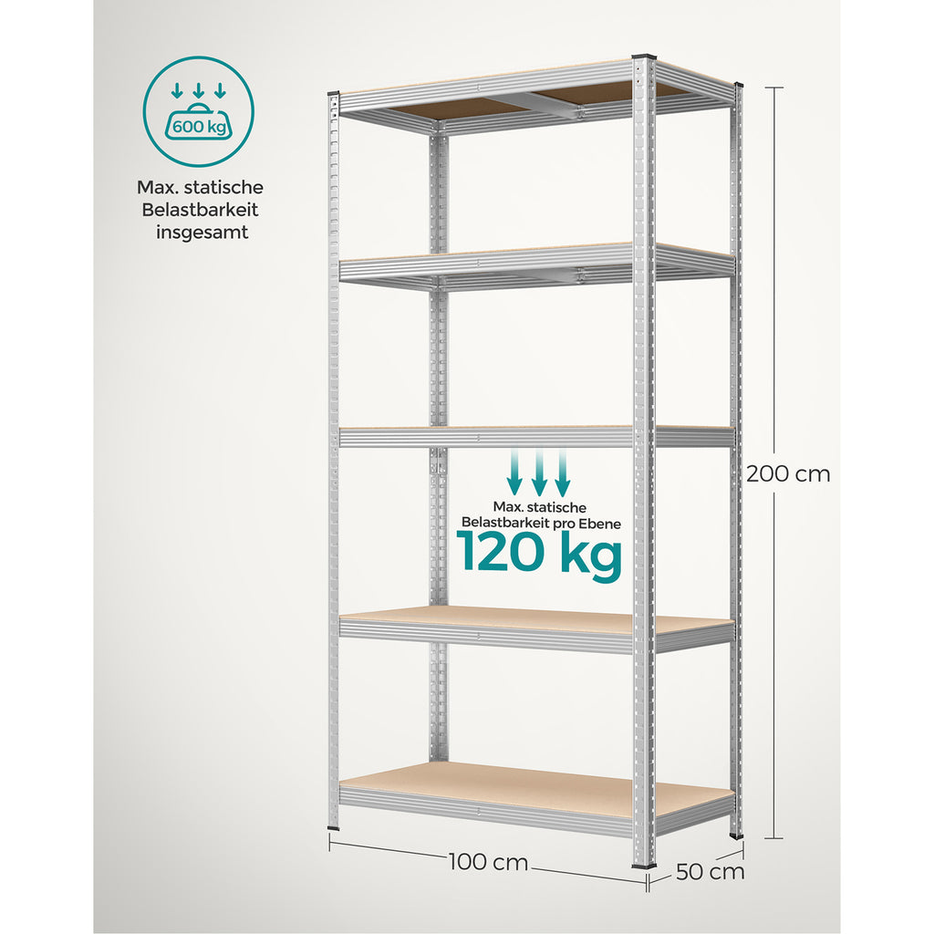 Lagerregale 2er Set, 200 x 100 x 50 cm silbern