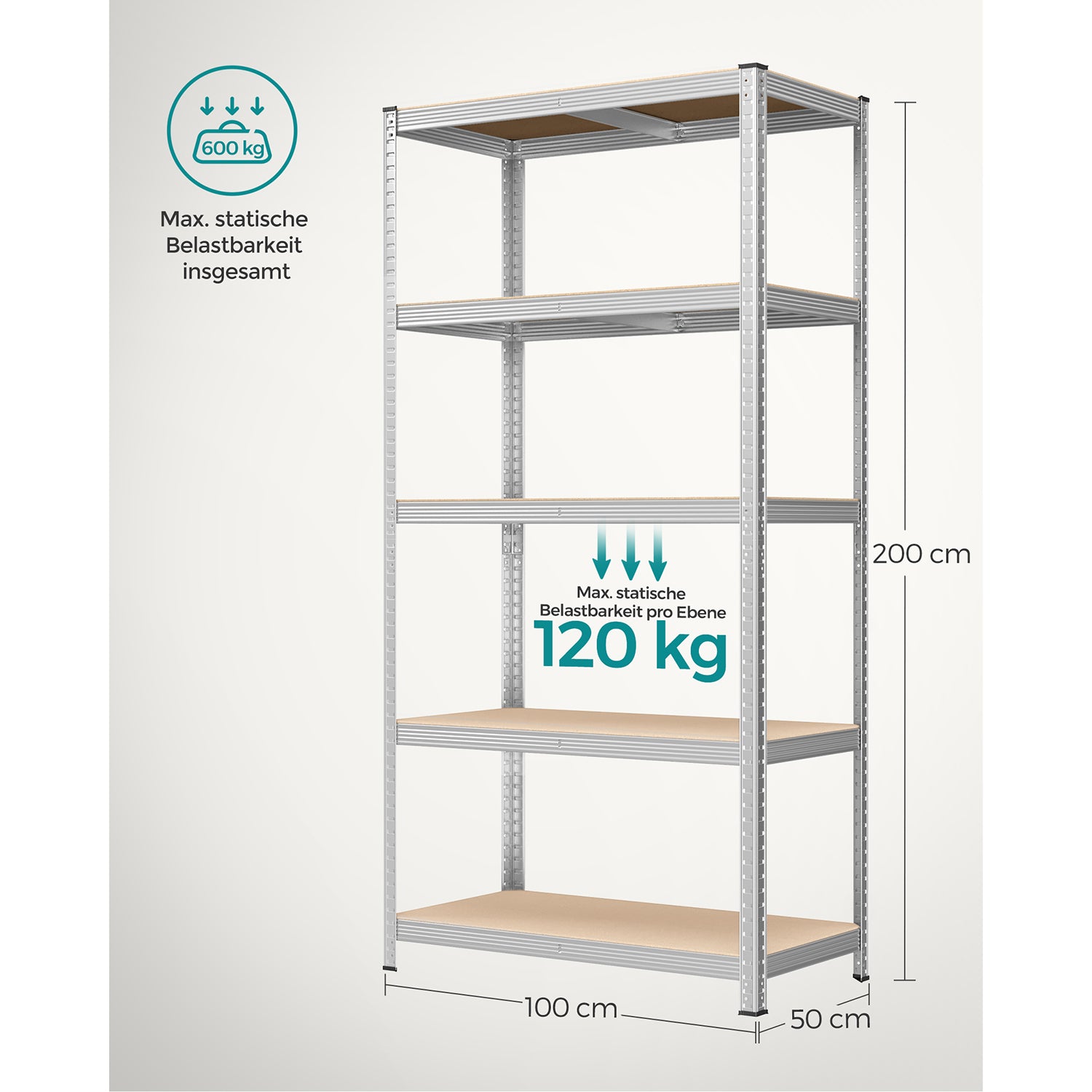 Lagerregale 2er Set, 200 x 100 x 50 cm silbern
