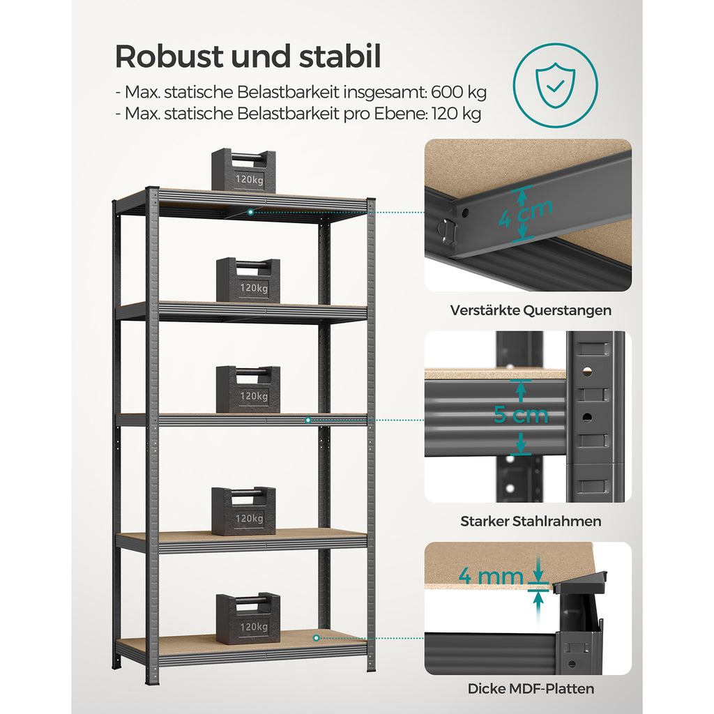 2er Set Lagerregal 200 cm hoch grau