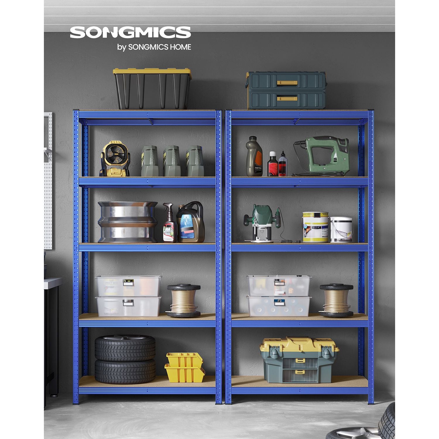 2er Set Lagerregal 200 cm hoch blau